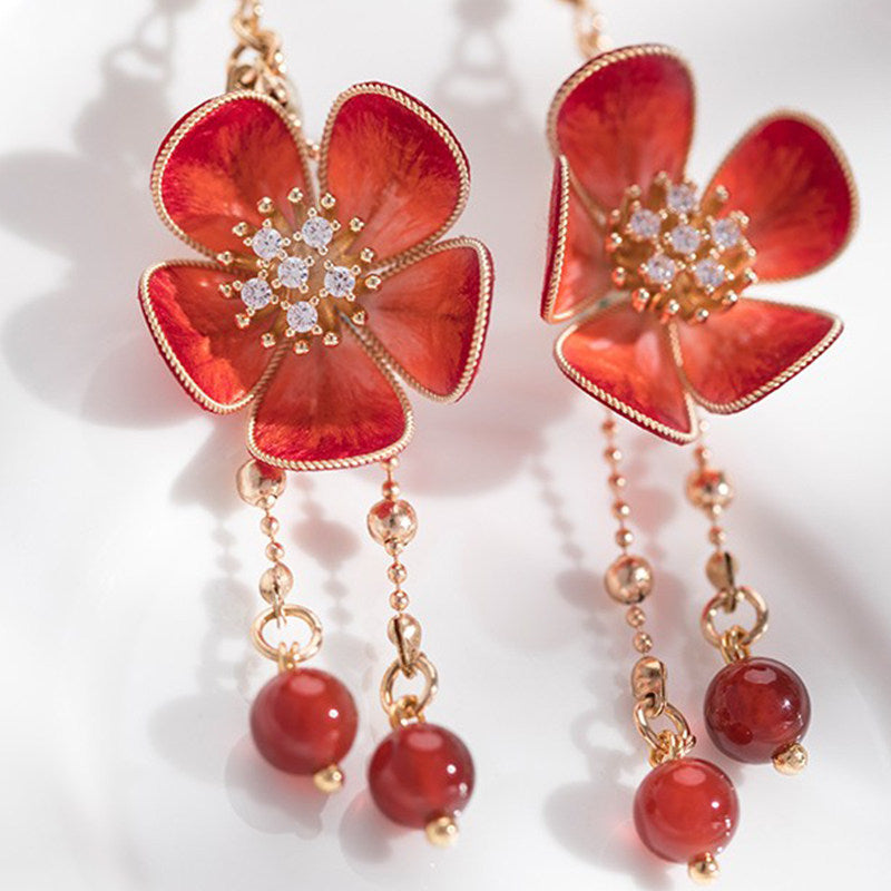 Plum Blossom Velvet Flowers Earrings | Hanfu Jewelry