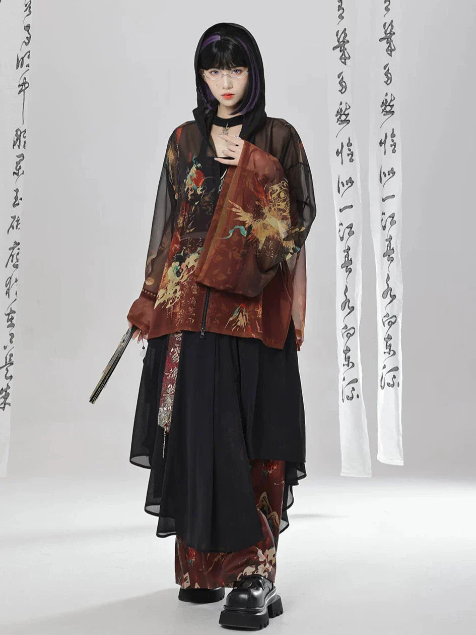 Yinglong 应龙 - Printed Hooded Chinese Style Sunscreen Shirt & Pants
