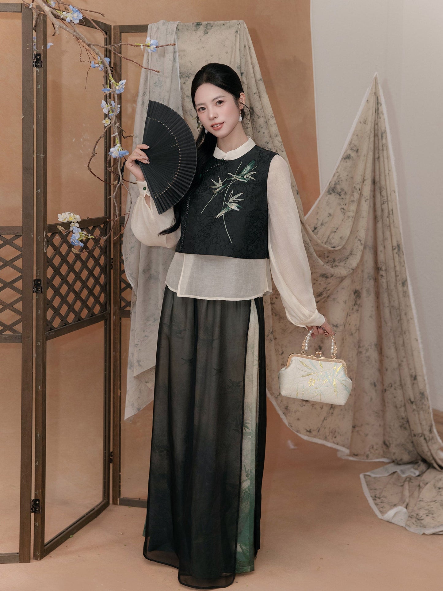 New Chinese Style Blouse and Wide Leg Pants - Letters in the Sky 雁寄云书