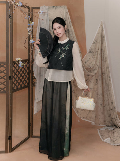 New Chinese Style Blouse and Wide Leg Pants - Letters in the Sky 雁寄云书