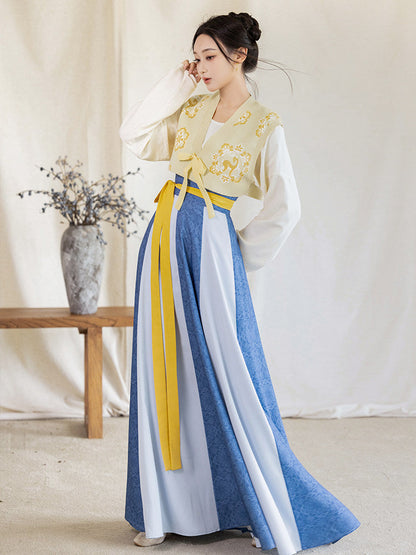 Tang Dynasty Modern Hanfu Beizi Vest and Twelve Panel Wrap Skirt - Taiping 太平 (Preorder)