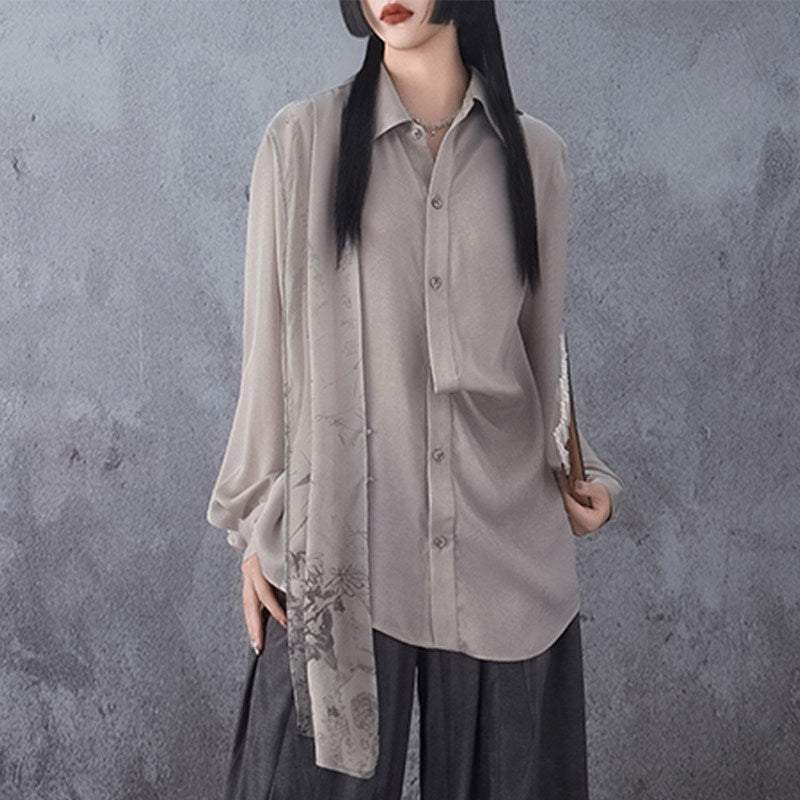 New Chinese Style Drape Long Sleeve Top - Floating Bamboo Leaf 竹叶飘片 (Preorder)