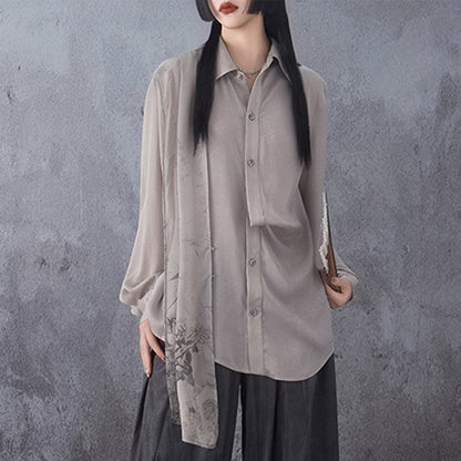 New Chinese Style Drape Long Sleeve Top - Floating Bamboo Leaf 竹叶飘片 (Preorder)