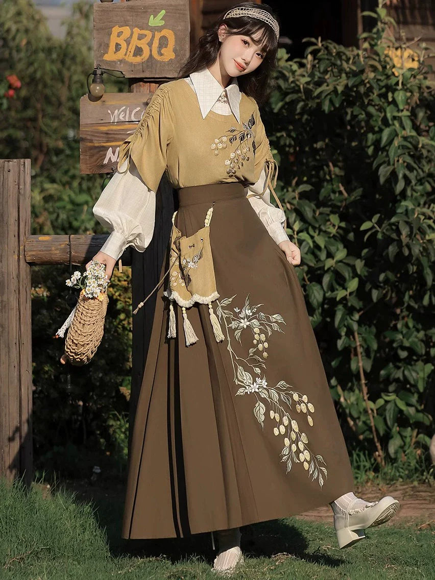 Hazelnut Milk Tea - Modern Hanfu Blouse and Skirt Outfit