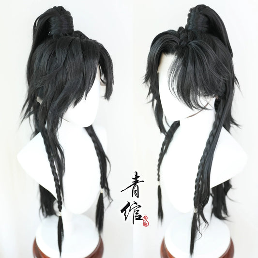 Hua Cheng hanfu cosplay hair wig — detail view