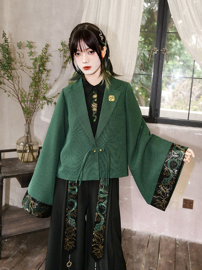 New Chinese Style Wide Sleeve Green Jacket - Shengqing 升卿