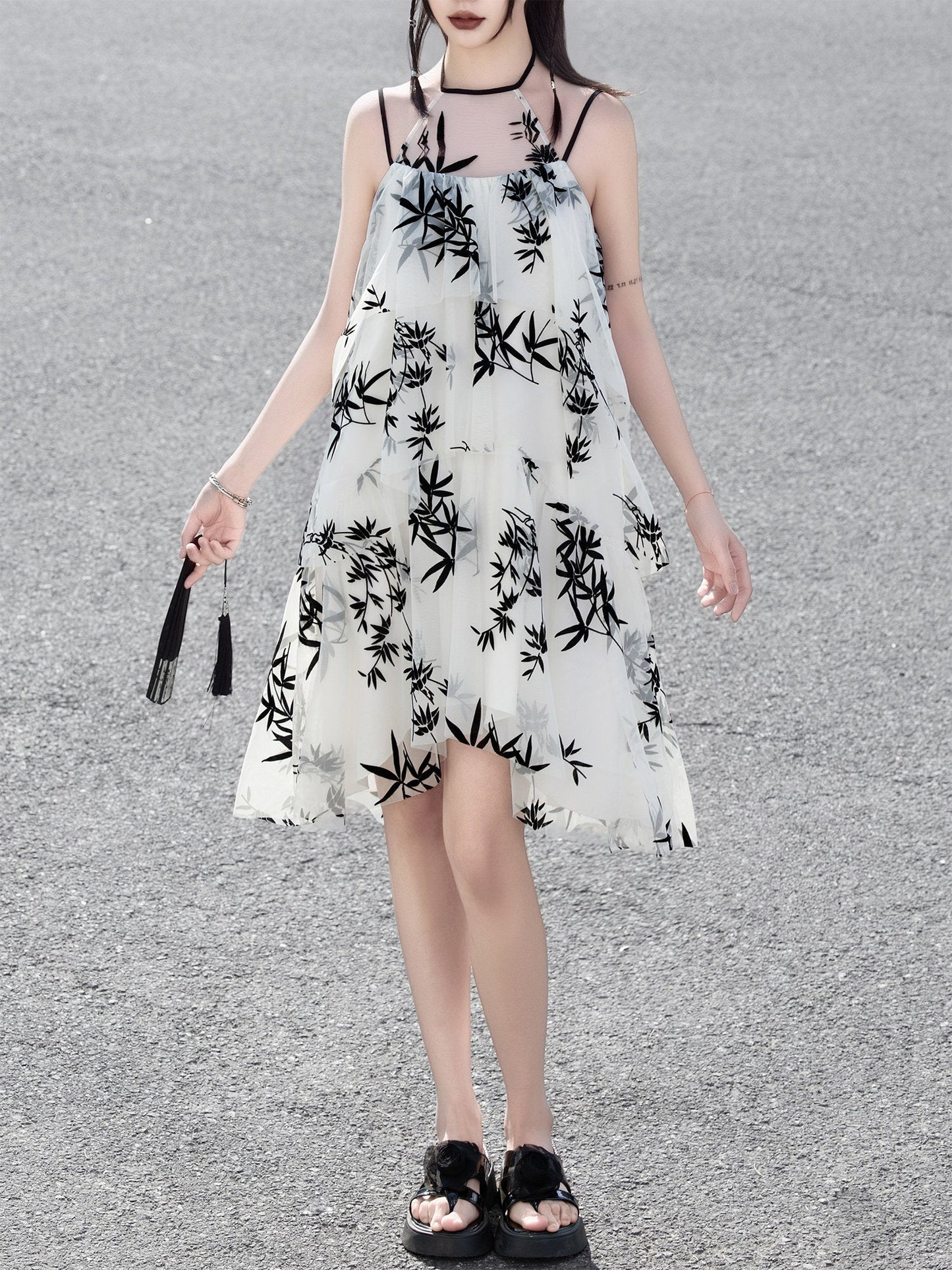 New Chinese Style Halter Neck Sleeveless Sundress - Zhuying 竹影绰绰 (Preorder)
