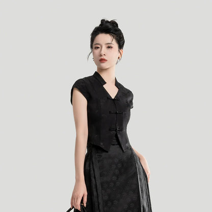 New Chinese Style Women's V Neck Top - Yinyue 吟月 (Preorder)