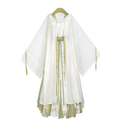 New Chinese Style Botanic Tie Dye Dress and Long Robe Hanfu Set - Qingyuan 青玉案 (Preorder)