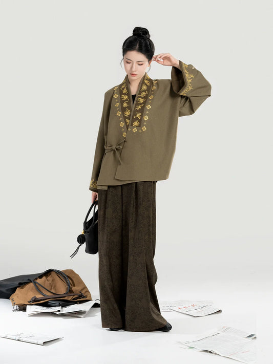 New Chinese Style Women Jacket and Wide Leg Pants Hanfu Set - Urban Walker 都市道中人 (Preorder)