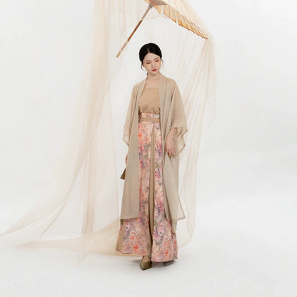 Song Dynasty Modern Hanfu Set with Changgan Temple Beizi and Three Pleat Skirt - Xuhuashi 叙花时 (Preorder)