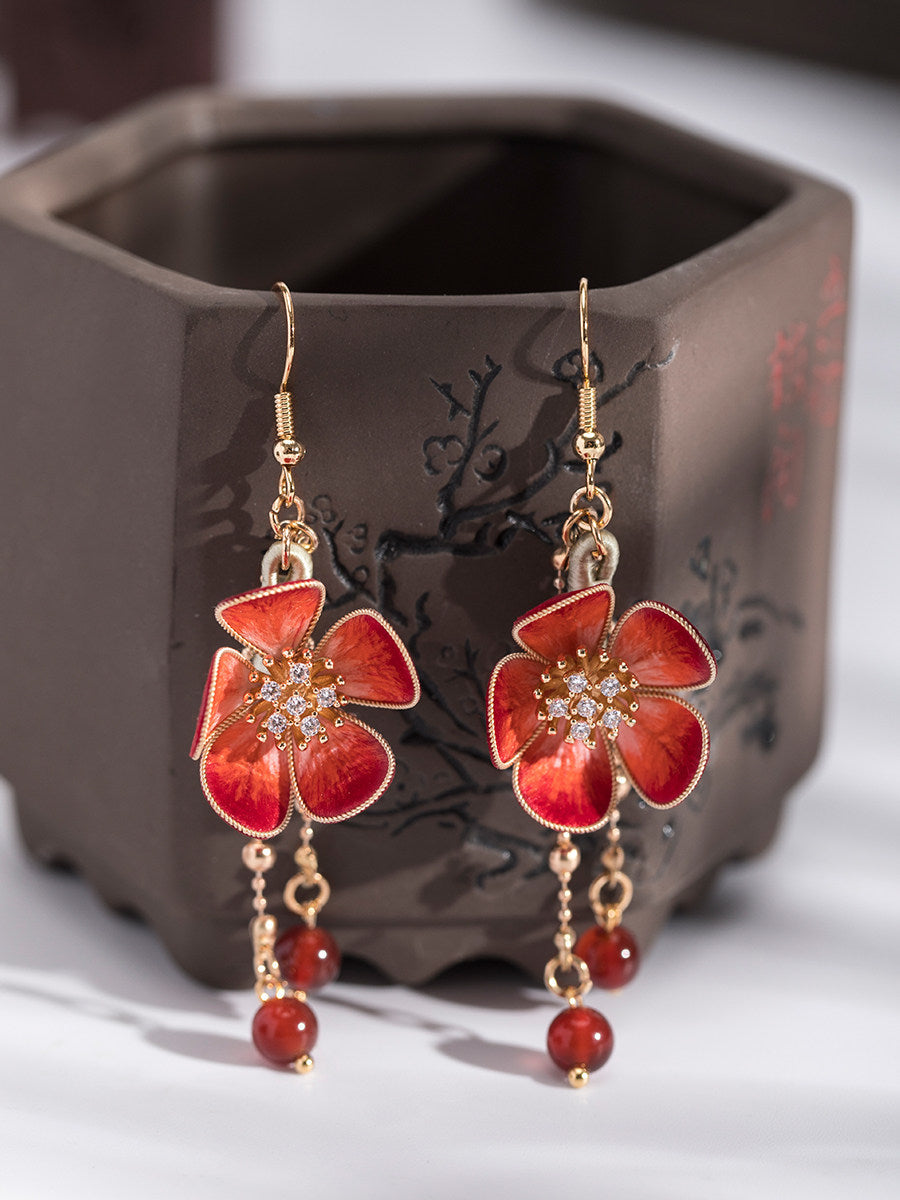 Plum Blossom Velvet Flowers Earrings | Hanfu Jewelry
