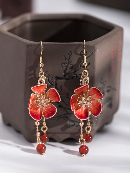 Plum Blossom Velvet Flowers Earrings | Hanfu Jewelry
