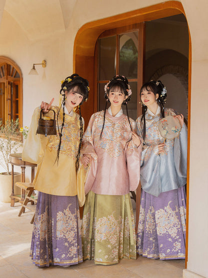Ming Dynasty Round Collar Pipa Sleeve Top & Mamian Skirt | Melodies 棠织金音