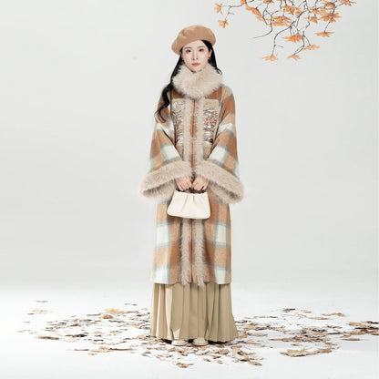 New Chinese Style Women Round-Neck Coat and Pleated Skirt - Evening Breeze and Snow 晚风欲雪 (Preorder)