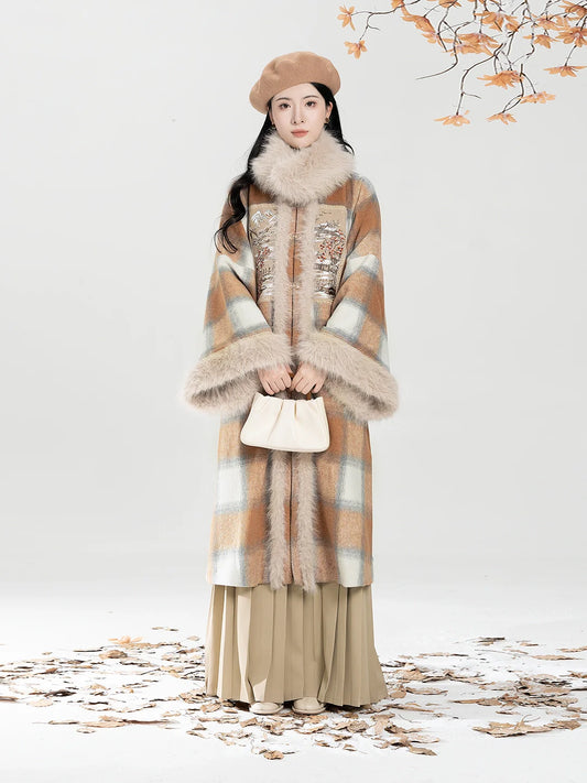New Chinese Style Women Round-Neck Coat and Pleated Skirt - Evening Breeze and Snow 晚风欲雪 (Preorder)