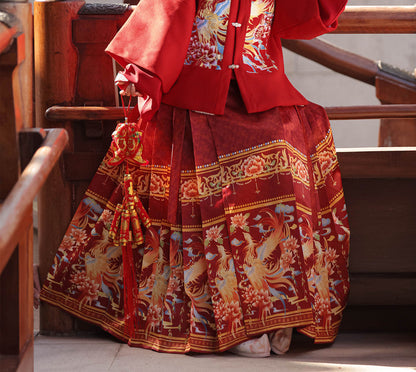 Ming Dynasty Hanfu Set Square Collar Top & Mamianqun | Phoenix Feather 凤羽