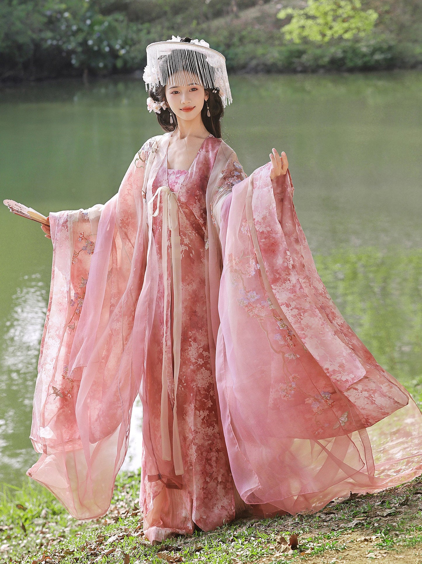 Moonlit Blossoms | Fairy Hanfu Set with Wide Sleeve Robes