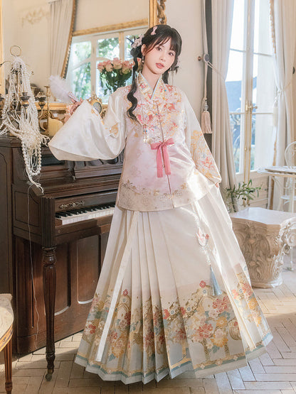 Ming Dynasty Spring Hanfu Set with Pipa Sleeve Bijia & Mamian Skirt | Order of Spring Blossoms 春日花序