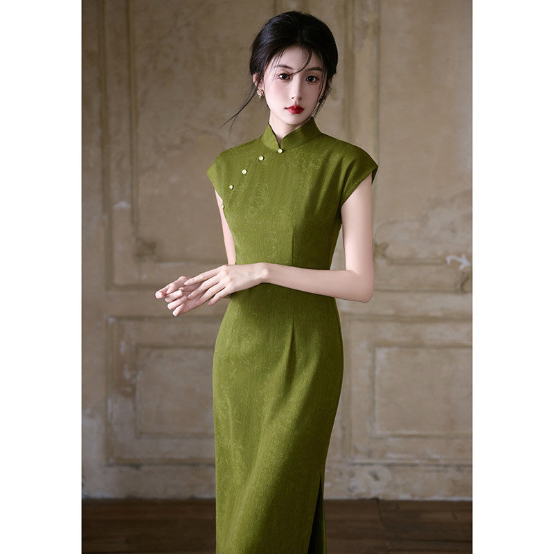 Short Sleeve Midi Cheongsam | Peridot