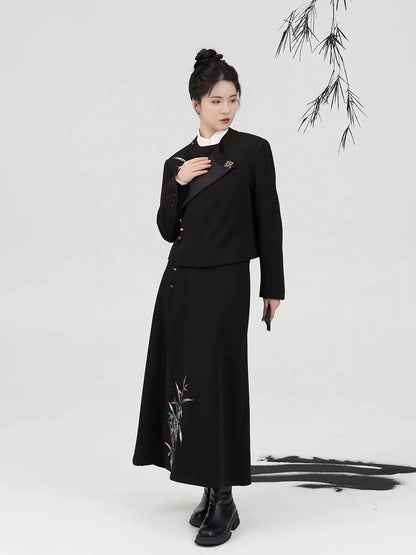 New Chinese Style Round Neck Robe Jacket with A-Line Skirt - Qianshi 谦时 (Preorder)