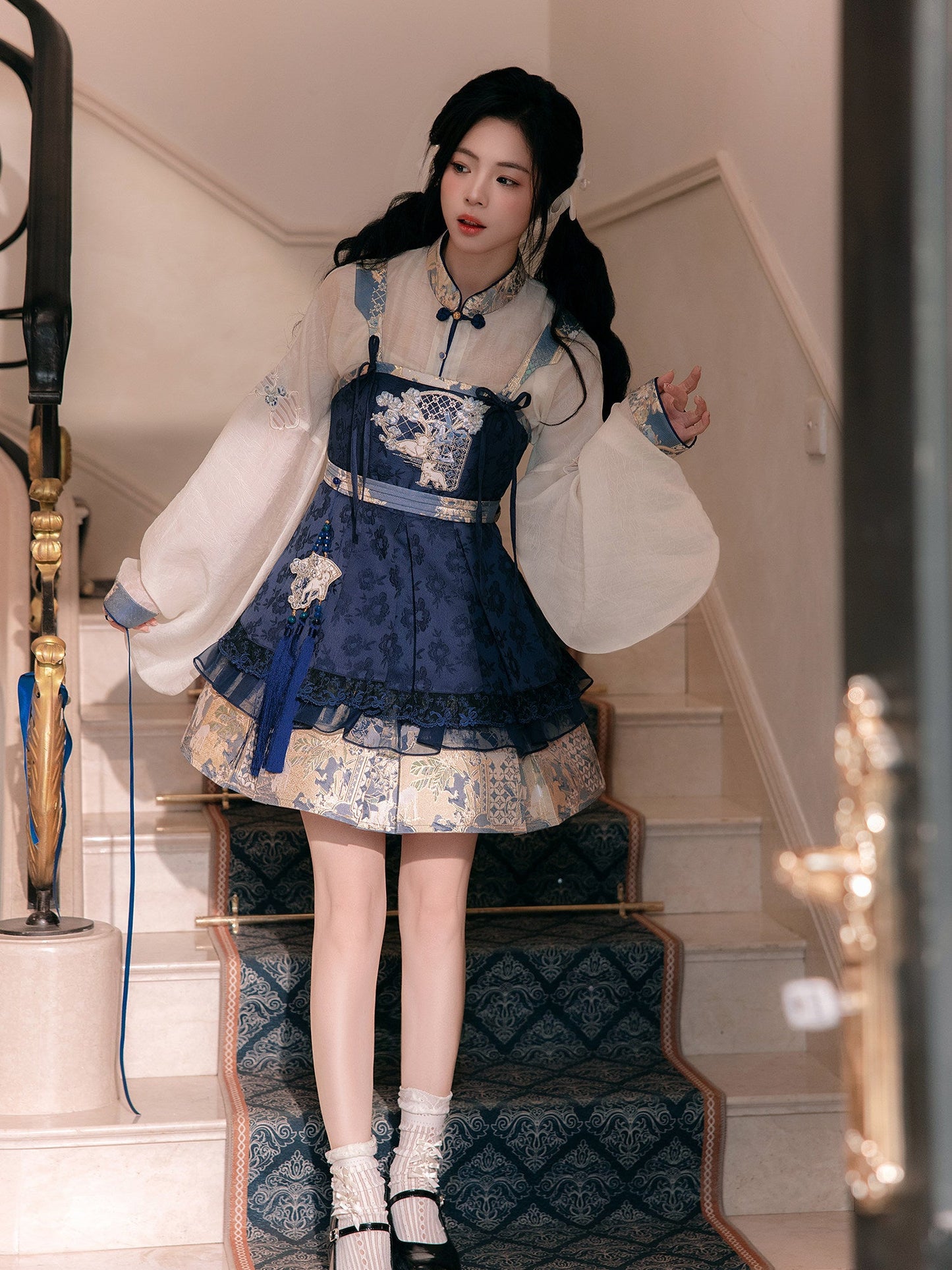 New Chinese Style Pipa Sleeve Top and Fluffy Dress - Bogu Sheep 博古咩咩