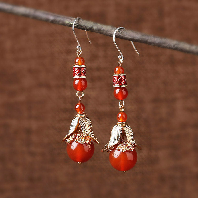 Red Agate Dangling Earrings | Cheongsam Jewelry