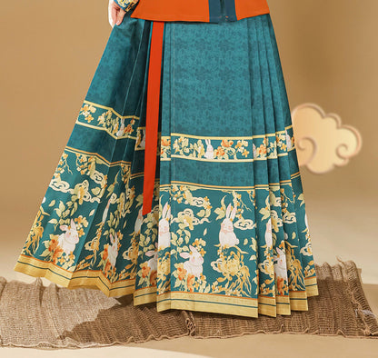 Ming Dynasty Embroidered Square Collar Jacket & Printed Mamian Skirt | Money Rabbit 钱兔