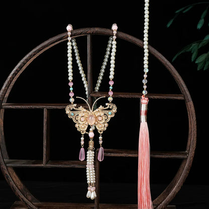 Peach Butterfly Chinese Style Necklace