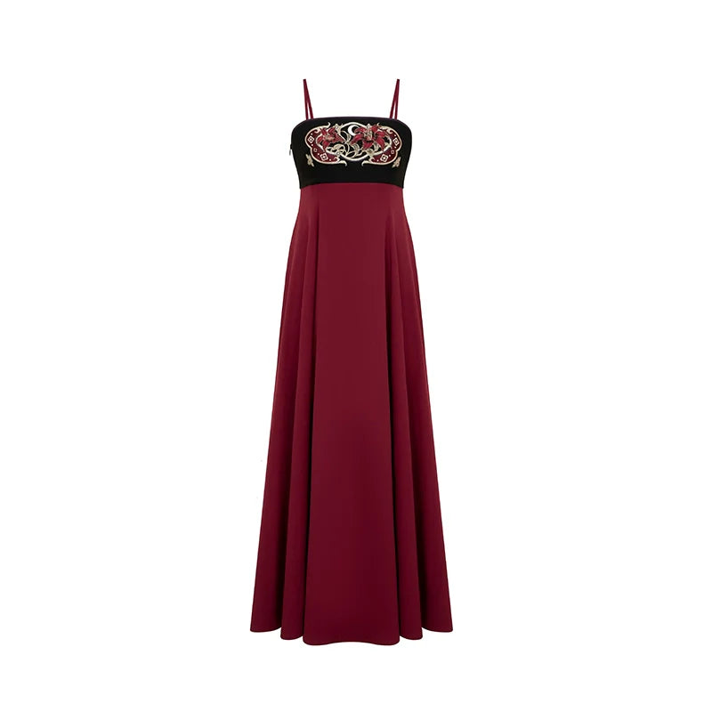 Tang Dynasty Modern Hanfu Set Changgan Temple Beizi and Slip Dress - Crimson Scarlet 绛百合 (Preorder)