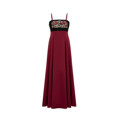 Tang Dynasty Modern Hanfu Set Changgan Temple Beizi and Slip Dress - Crimson Scarlet 绛百合 (Preorder)