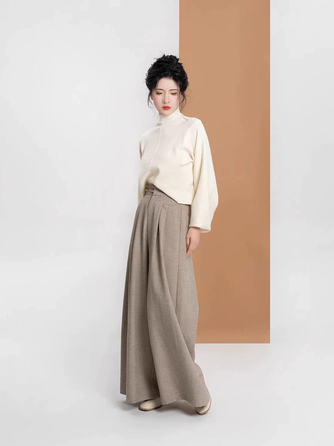 New Chinese Style Bamboo Motif Brocade Vest, Sweater & Tailored Wide Leg Pants - Golden Bamboo Branch 金枝竹 (Preorder)