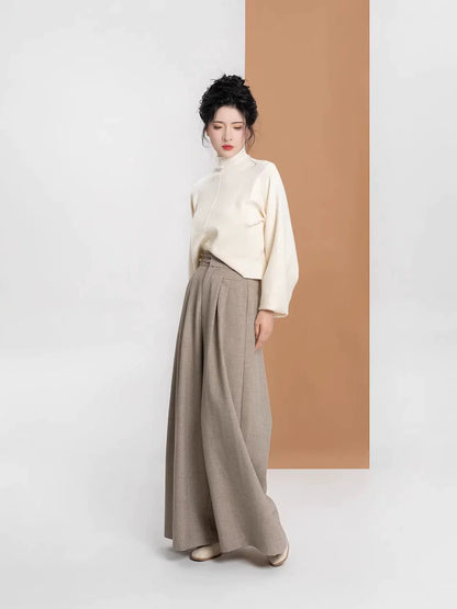 New Chinese Style Bamboo Motif Brocade Vest, Sweater & Tailored Wide Leg Pants - Golden Bamboo Branch 金枝竹 (Preorder)
