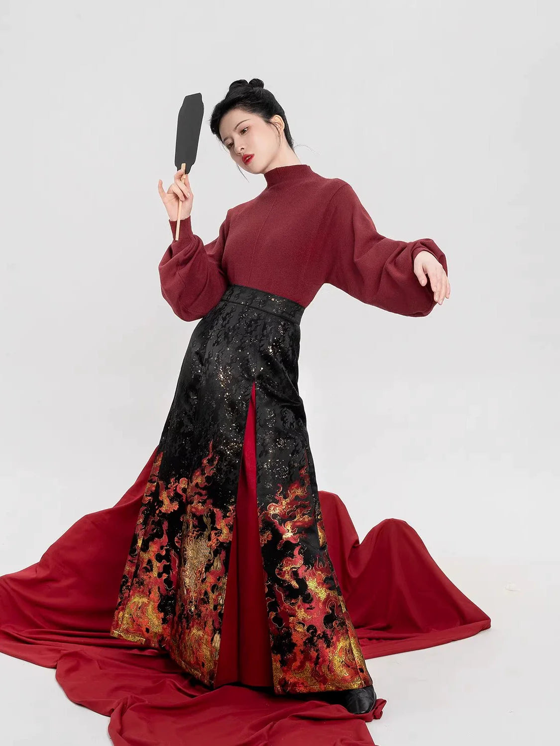 Chinese Long Sleeve Shirt & Mamian Skirt Outfit | Chiyan 赤炎