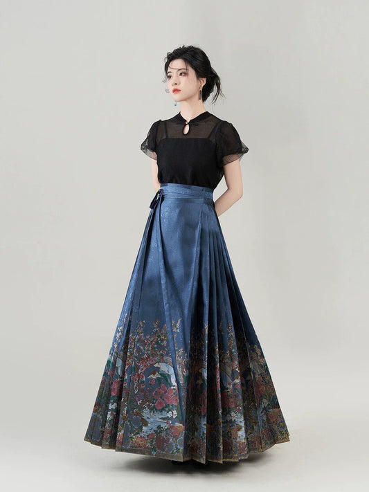 Mirror in the Water Chinese Blouse & Mamian Skirt Outfit - modern Ming-inspired hanfu, detail view