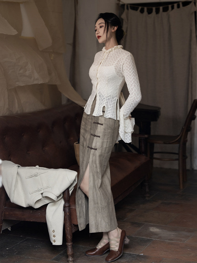 New Chinese Style Women Cropped Blazer & Skirt - Twilight 暮色 (Preorder)