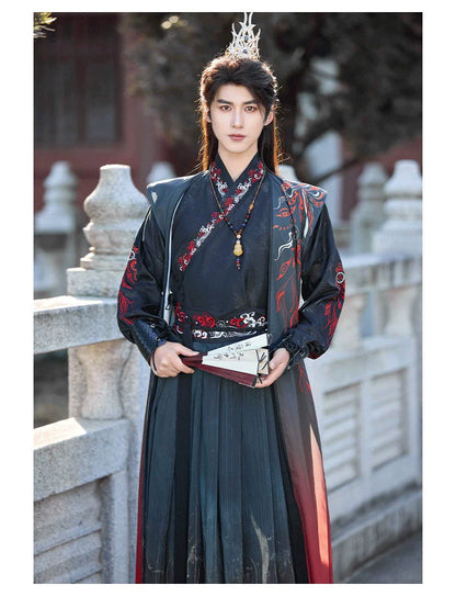 Crimson Flame 赤焰 - Unisex Wei-Jin Style Hanfu Robe with Cross Collar, Cool Heroic Ancient Style Outfit