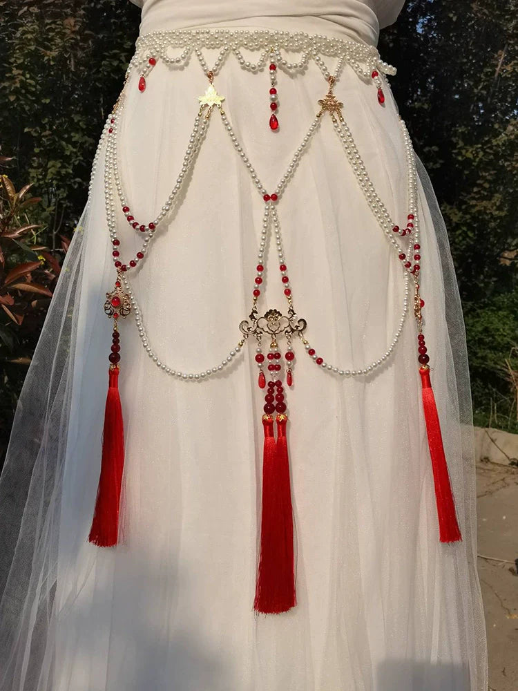 Fenghuang Dunhuang-style tassel waist chain for hanfu — front view