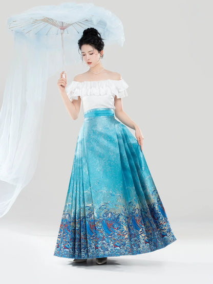 Chinese Off Shoulder Blouse & Mamian Skirt Outfit | Mermaid 五行水