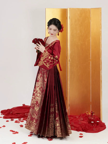 Ming Dynasty Wedding Hanfu Set & Mamian Skirt | Zhulian 珠联璧合