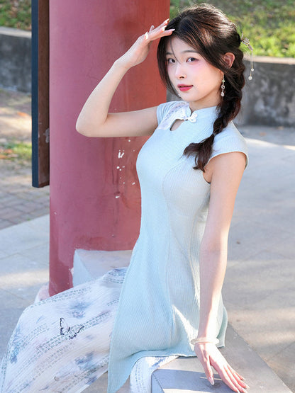 Short Sleeve A Line Long Cheongsam | Unknown Spring