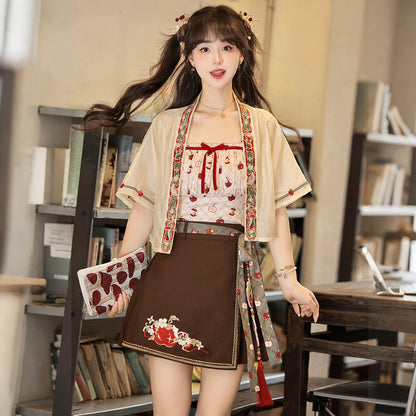 Little Apple | Modern Chinese Hanfu Set with Strap Top and Skirt
