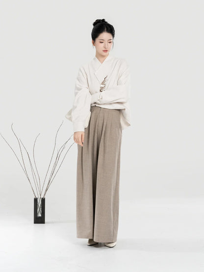 New Chinese Style Women Sun Embroidered Shirt with Wide Leg Pants - Guangfu 光芜 (Preorder)