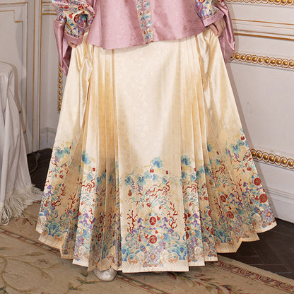 Ming Dynasty Wedding Hanfu Set with Pipa Sleeve Top & Mamian Skirt | Auspicious Fortune 福禄来宜