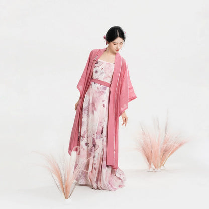 Song Dynasty Modern Hanfu Set with Changgan Temple Beizi and Mamian Slip Dress - Hongfu 红芙 (Preorder)