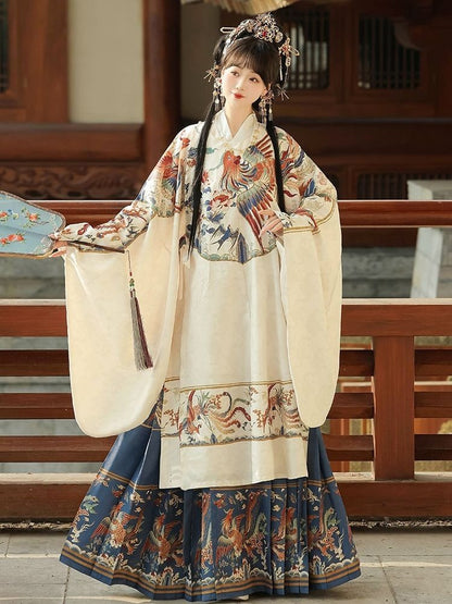 Ming Dynasty Wedding Hanfu Set with Robe & Mamian Skirt | Celebration 喜庆
