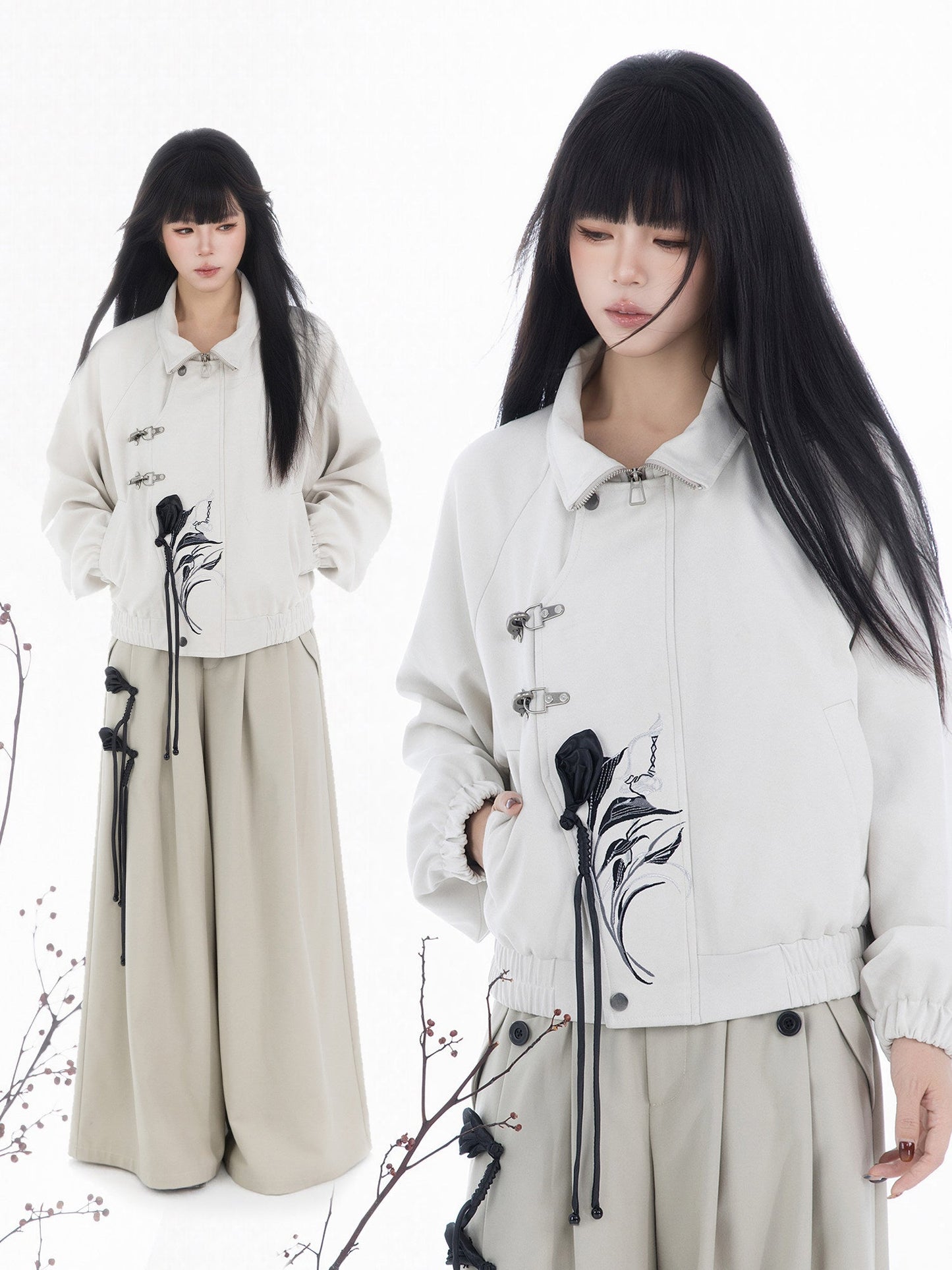 New Chinese Style Coat and Wide Leg Pants - Xuanci 玄刺