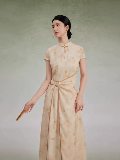 New Chinese Style Short Sleeve Asymmetrical Qipao Maxi Dress - Wantingzhou 琬亭洲 (Preorder)