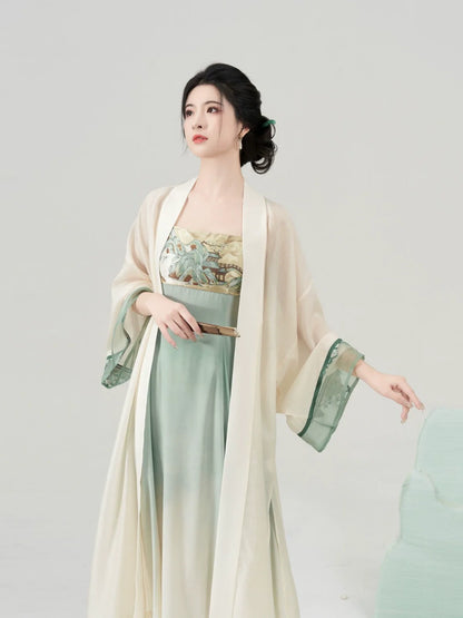 Modern Tang Dynasty Hanfu Slip Dress Set - Tranquil Mountain Path 青山行 (Preorder)