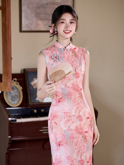 Sleeveless Floral Midi Cheongsam | Bloom